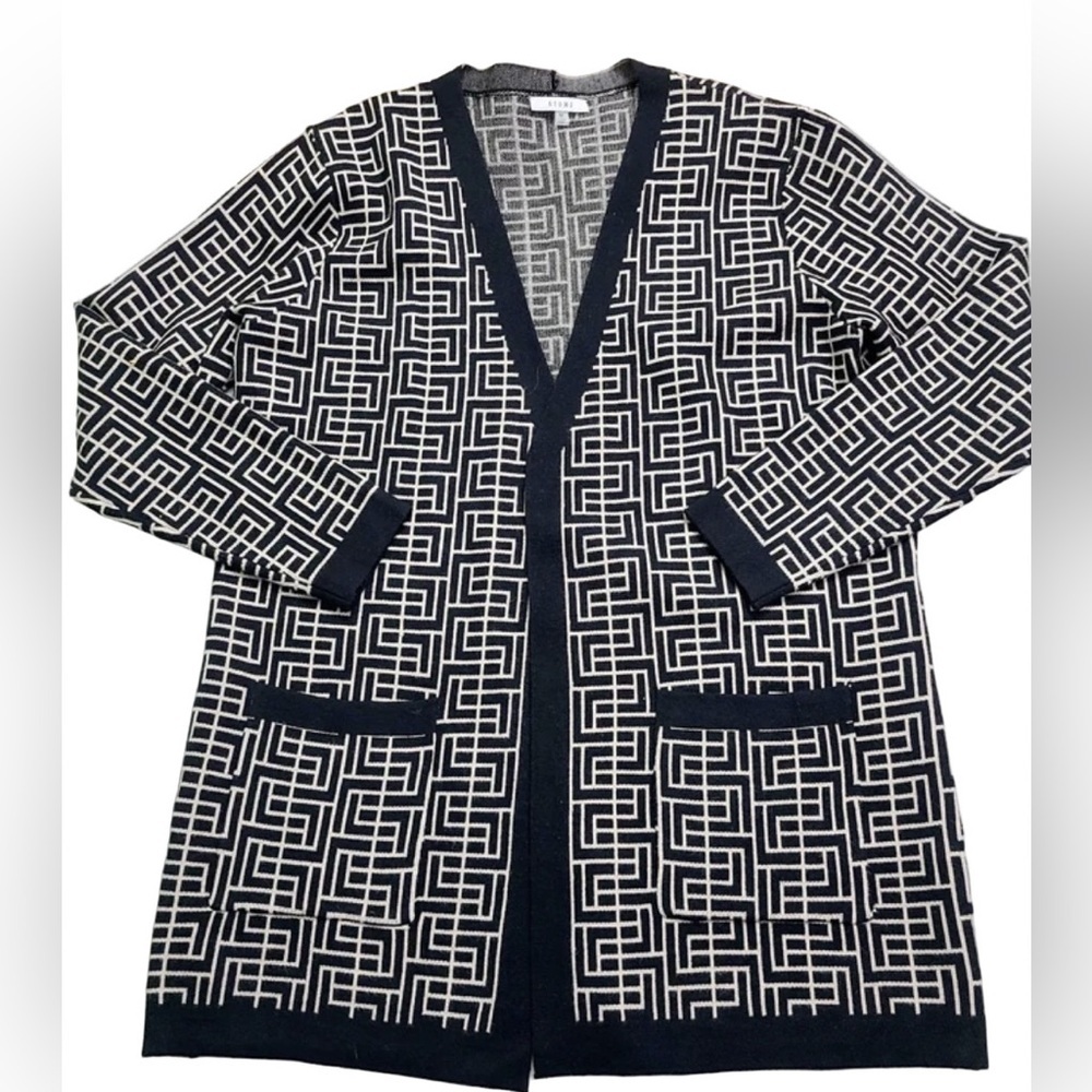 Sioni (Saks 5th Ave) thick knit open front kimono cardigan - black and tan- m